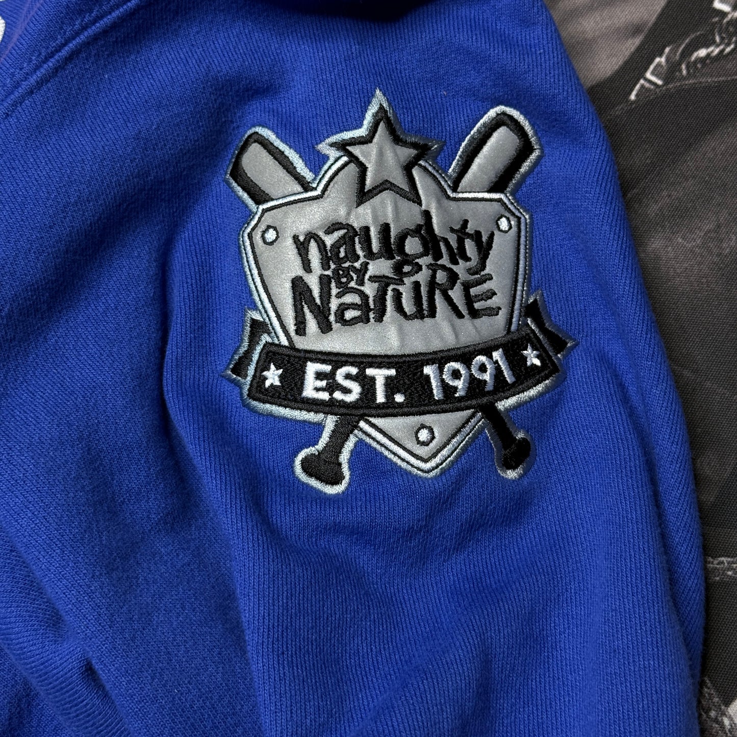 Naughty By Nature x Champion Embroidered Patch Hoodie Blue sz XL