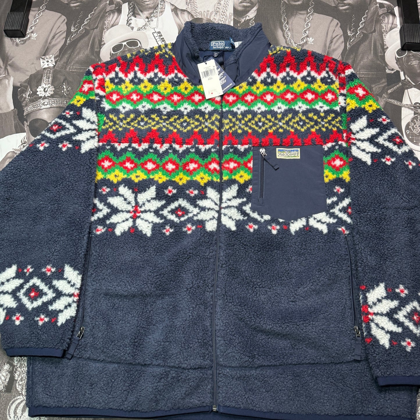New Polo Ralph Lauren Jacquard Pile In Cruise Navy Snowflake Fairisle Size 2XB