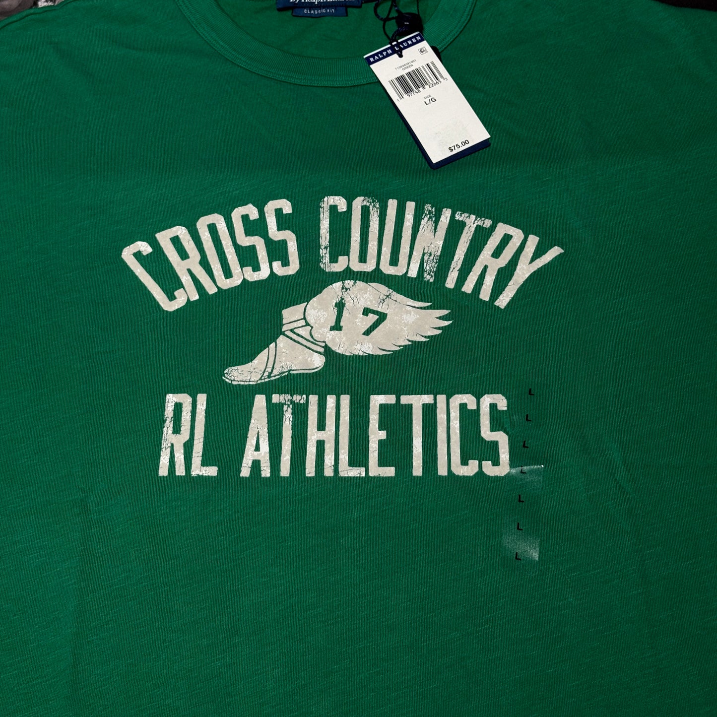 NWT Polo Ralph Lauren "P-Wing" RL Athletics Cross Country Crewneck T-Shirt Primary Green