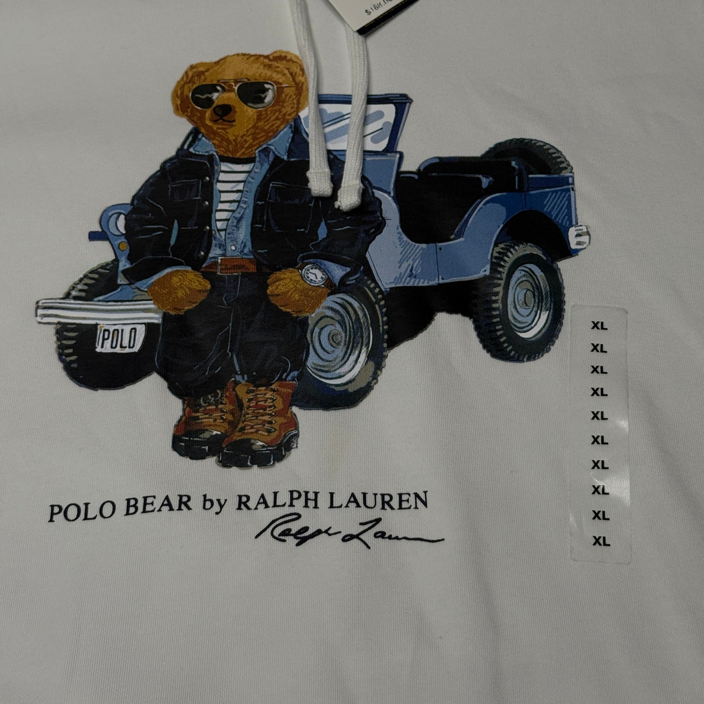 NWT Polo Ralph Lauren White Polo Aviator Jeep Bear Fleece Hoodie Sweatshirt XL