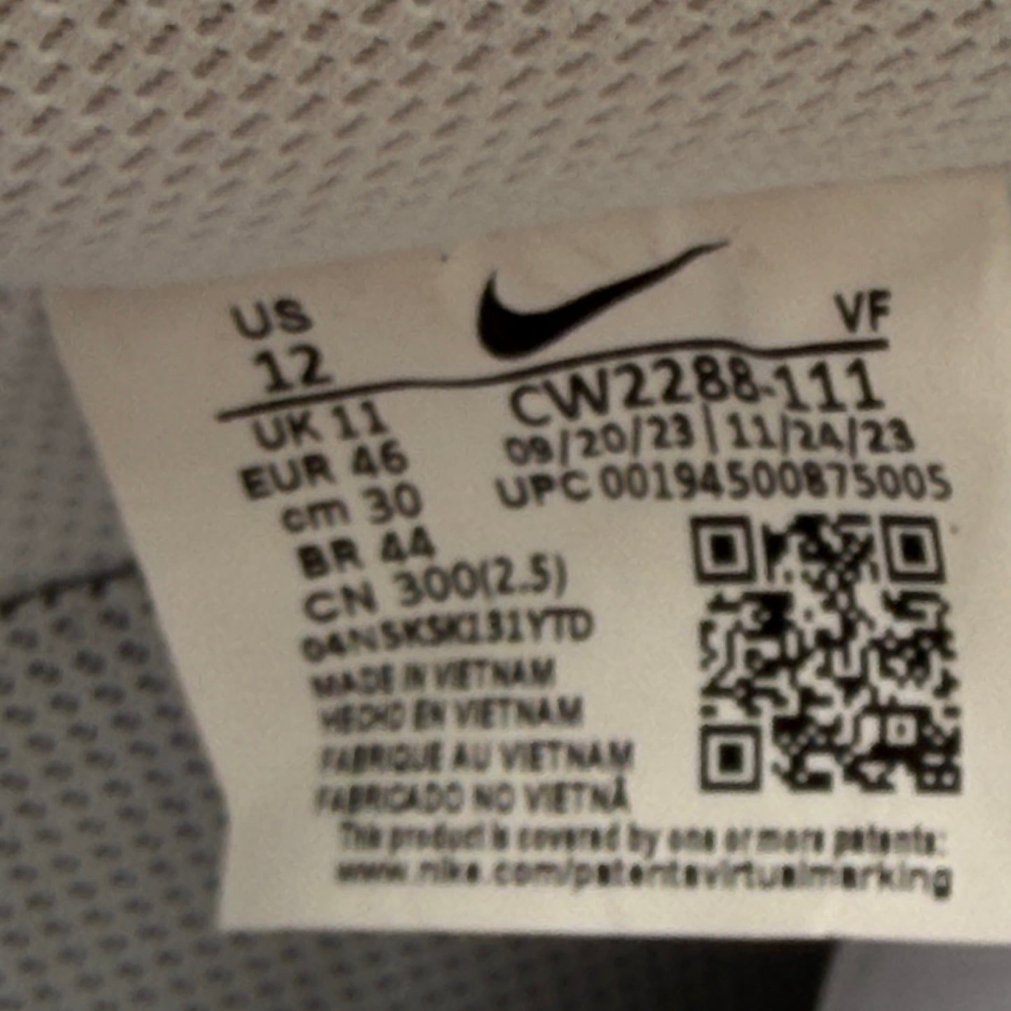 Nike Air Force 1 '07 Shoes Triple White CW2288-111 - Size 12 Used Condition