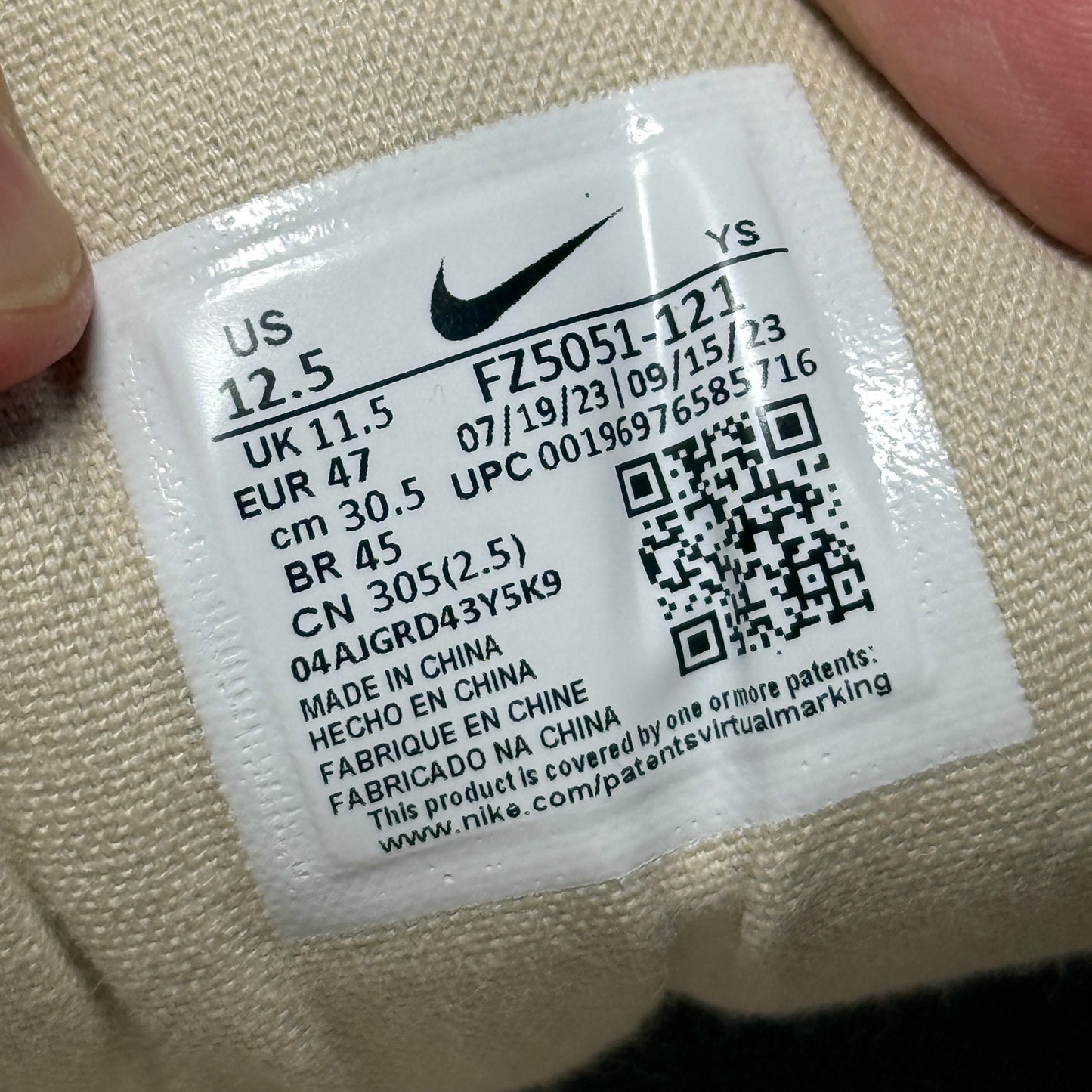 Nike Air Zoom Vomero 5 Sashiko Sanddrift/Muslin/Khaki/Earth FZ5051-121 Size 12.5