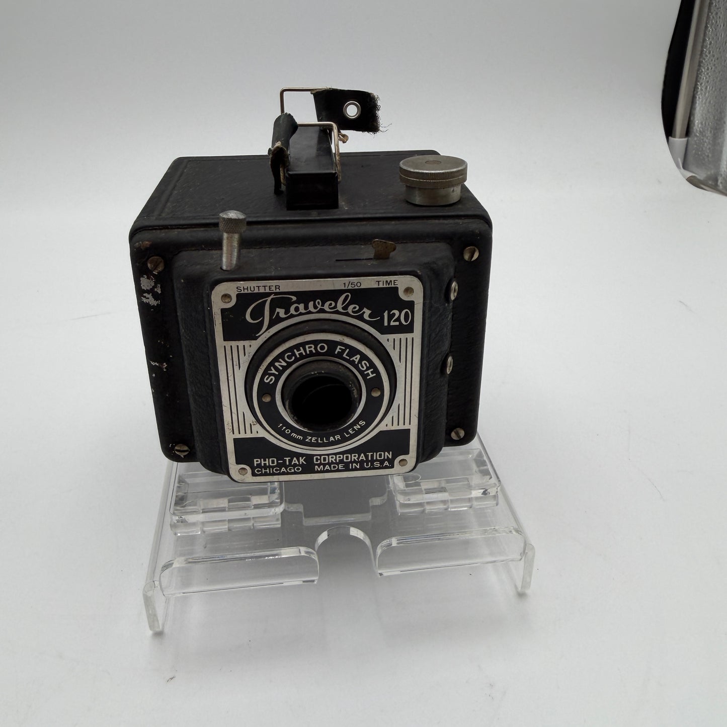Pho-Tak Vintage Traveler 120 Roll Film Metal Box Camera Plus Extras!