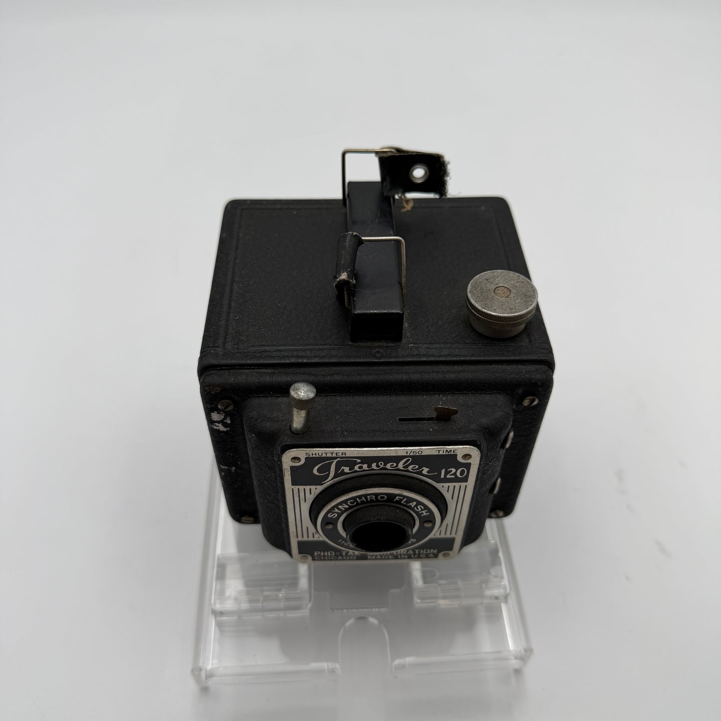 Pho-Tak Vintage Traveler 120 Roll Film Metal Box Camera Plus Extras!