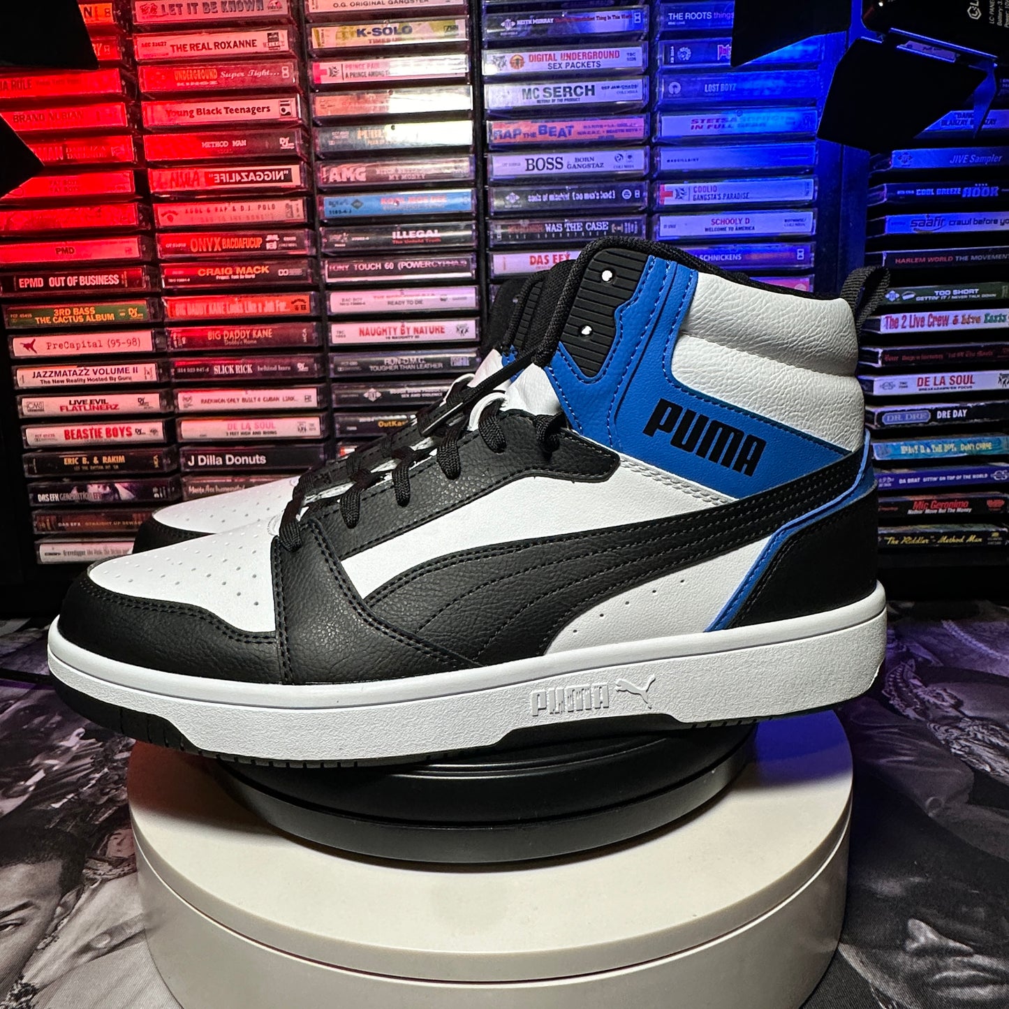 Puma Rebound V6 High Top Mens Black, White Sneakers Size 12