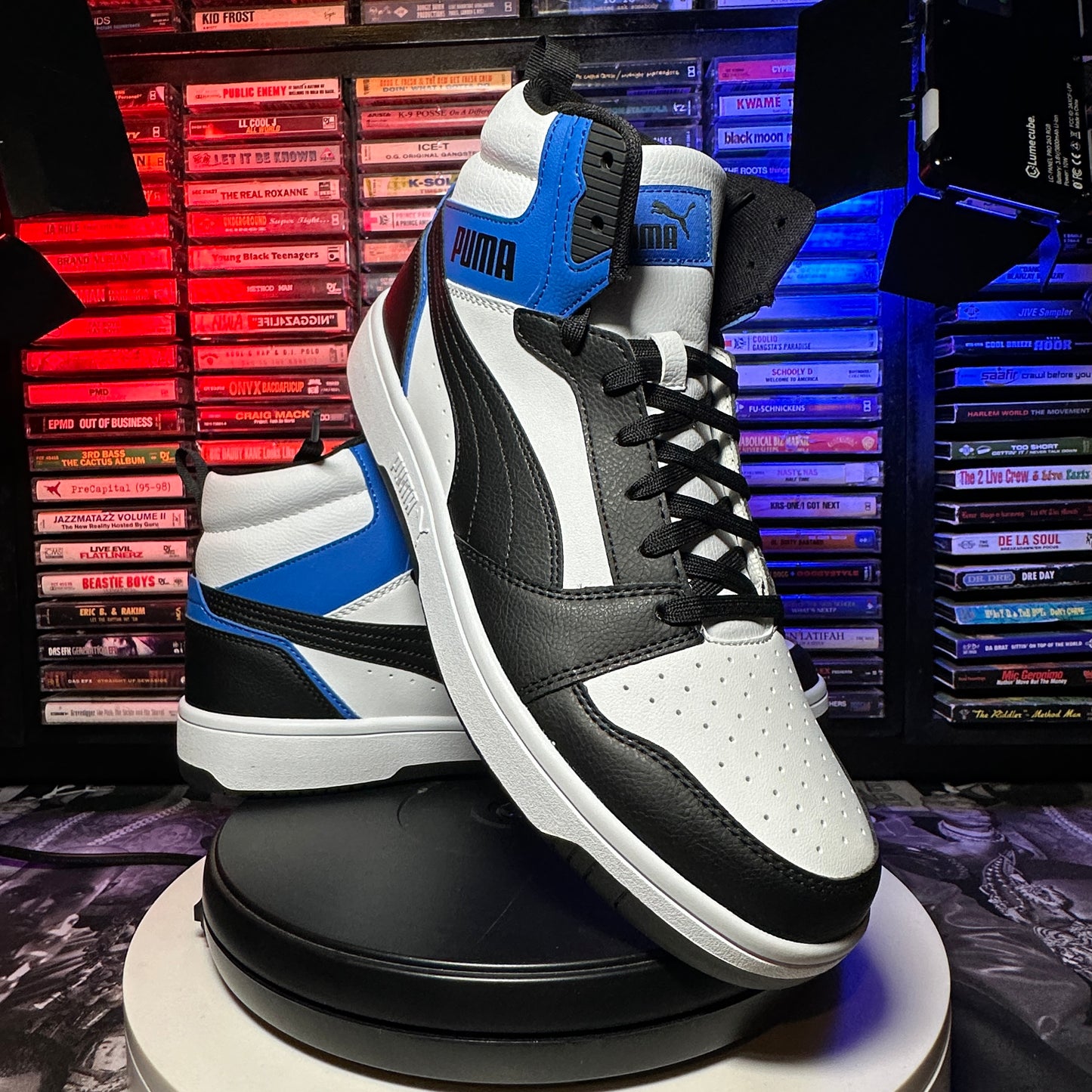 Puma Rebound V6 High Top Mens Black, White Sneakers Size 12