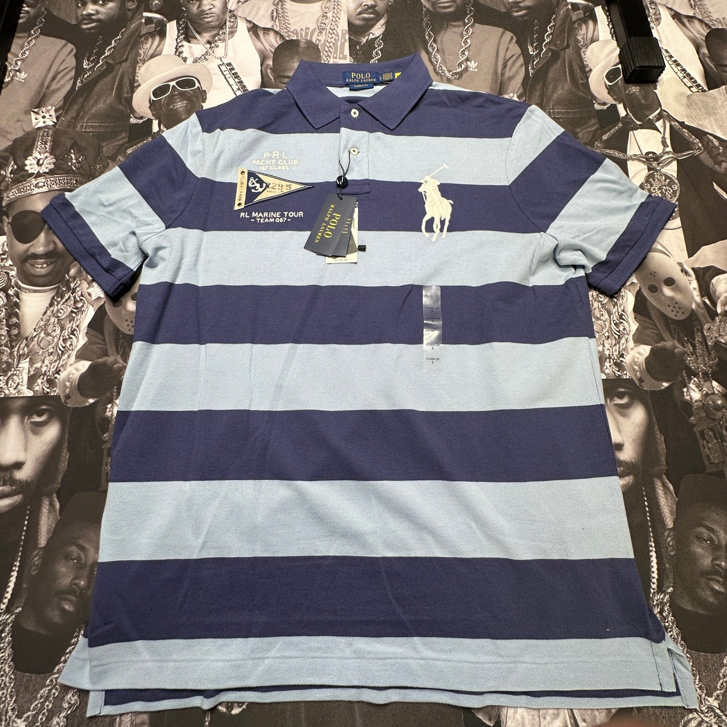 Polo Ralph Lauren Classic Fit Striped Big Pony Yacht Club Polo Shirt Blue/Multi Sz Large 710944168001