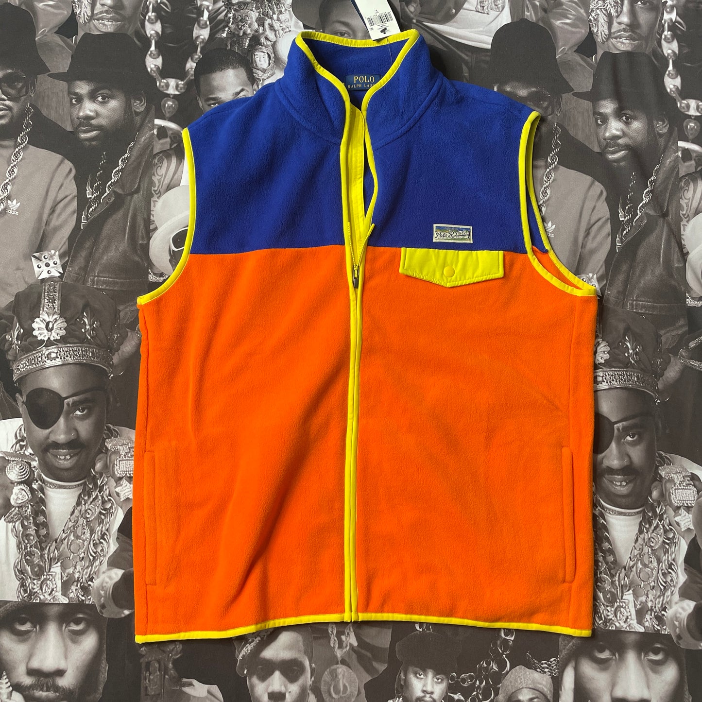 NWT Polo Ralph Lauren Color-Blocked Brushed Fleece Vest Orange Large