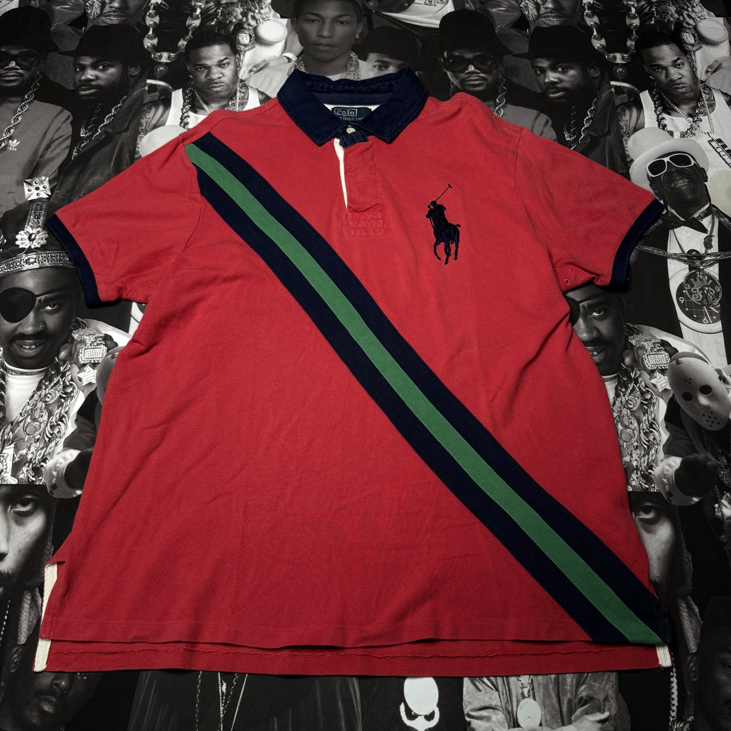 Polo Ralph Lauren Custom Fit Big Pony Banner Stripe Cotton Mesh Rugby Shirt XL