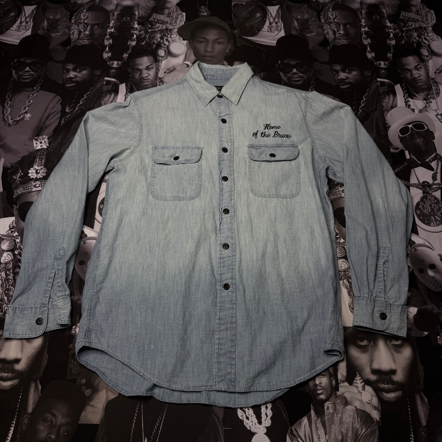 Polo Ralph Lauren Eagle American Flag Embroidered Chambray Button Up Shirt Medium