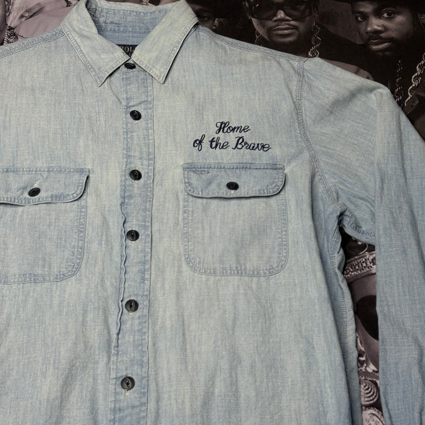 Polo Ralph Lauren Eagle American Flag Embroidered Chambray Button Up Shirt Medium