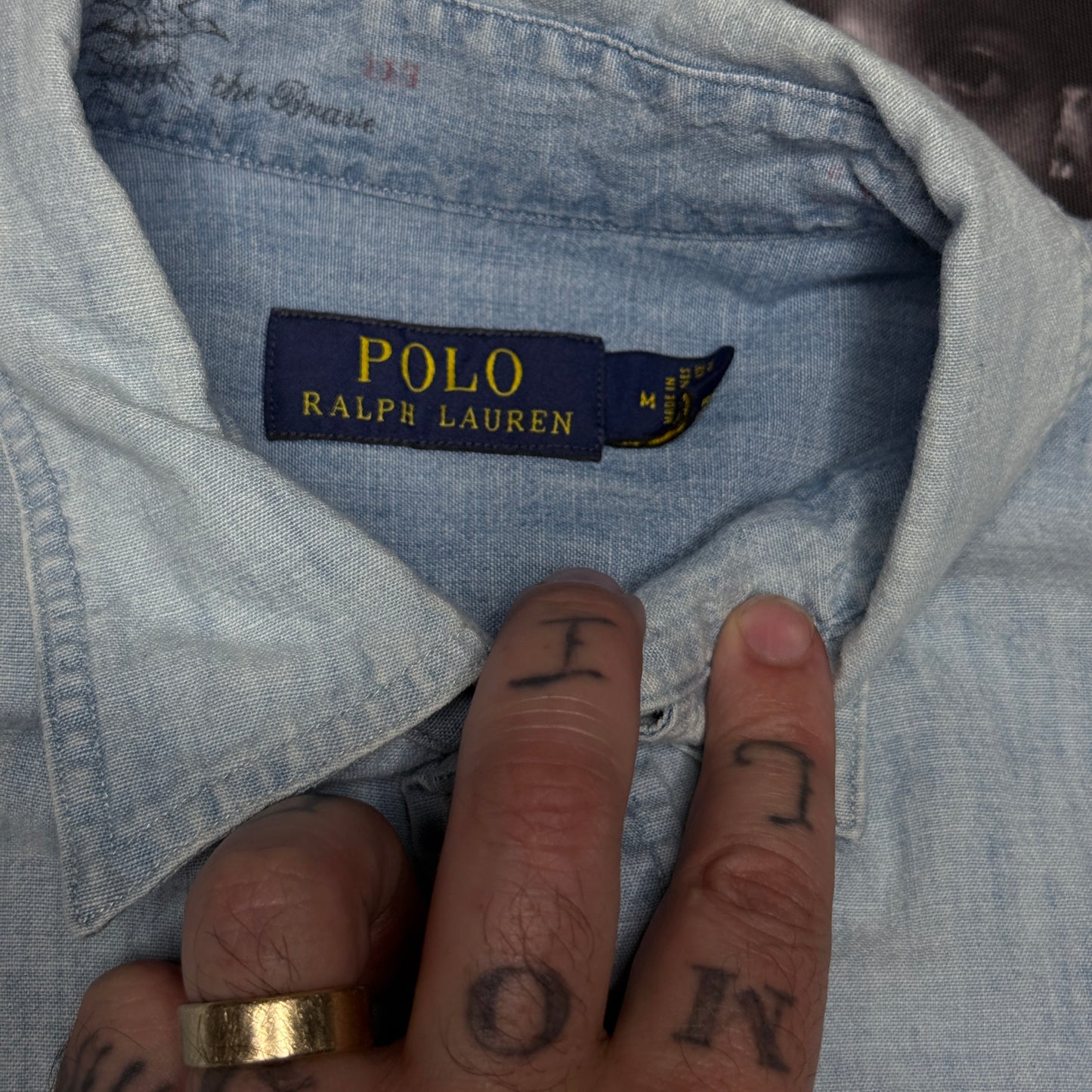 Polo Ralph Lauren Eagle American Flag Embroidered Chambray Button Up Shirt Medium