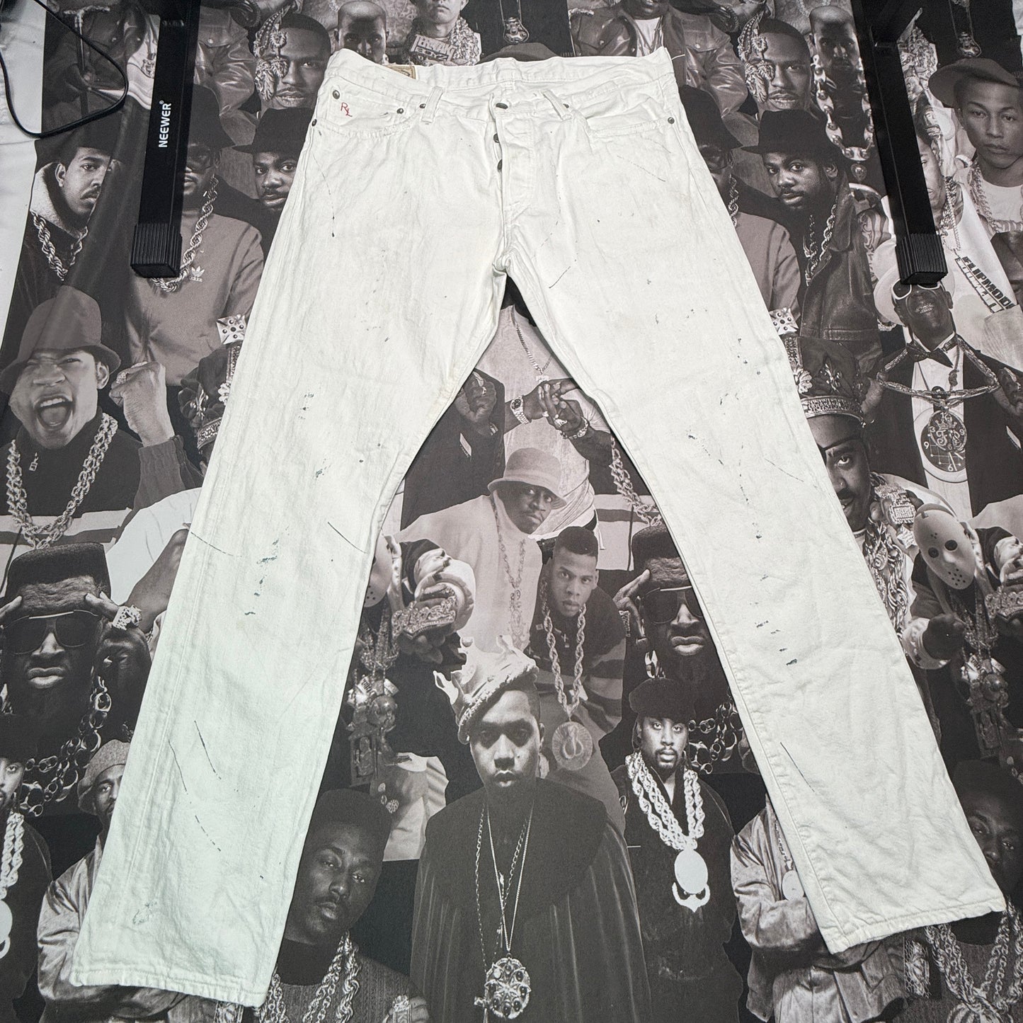 Ralph Lauren Sulivan Slim Off White Distressed Ripped Jeans sz 36x32