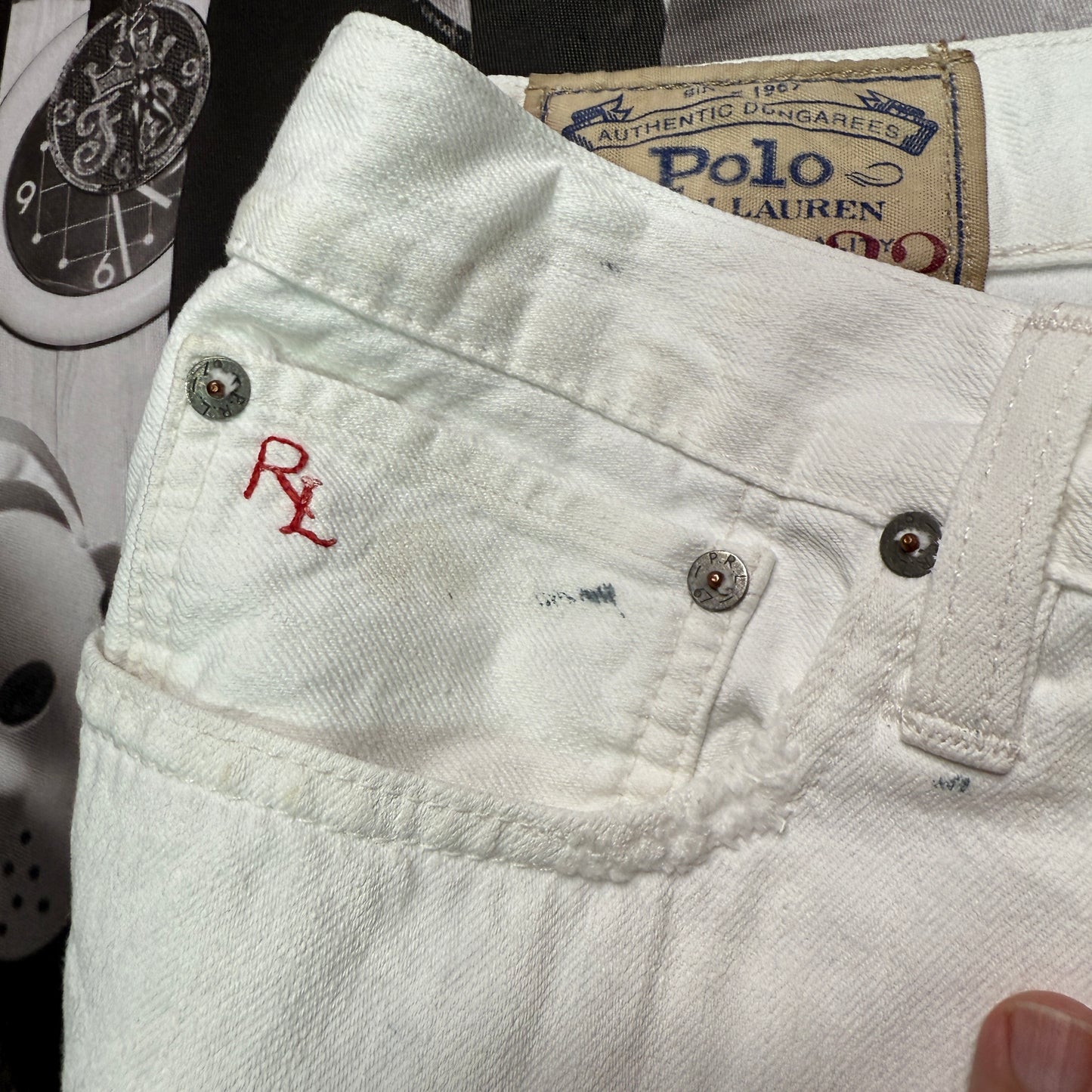 Ralph Lauren Sulivan Slim Off White Distressed Ripped Jeans sz 36x32