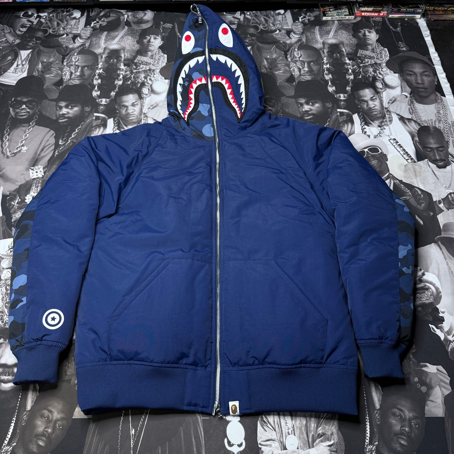 Rare Bape Shark Down Blue Camo A Bathing Ape Jacket 2XL