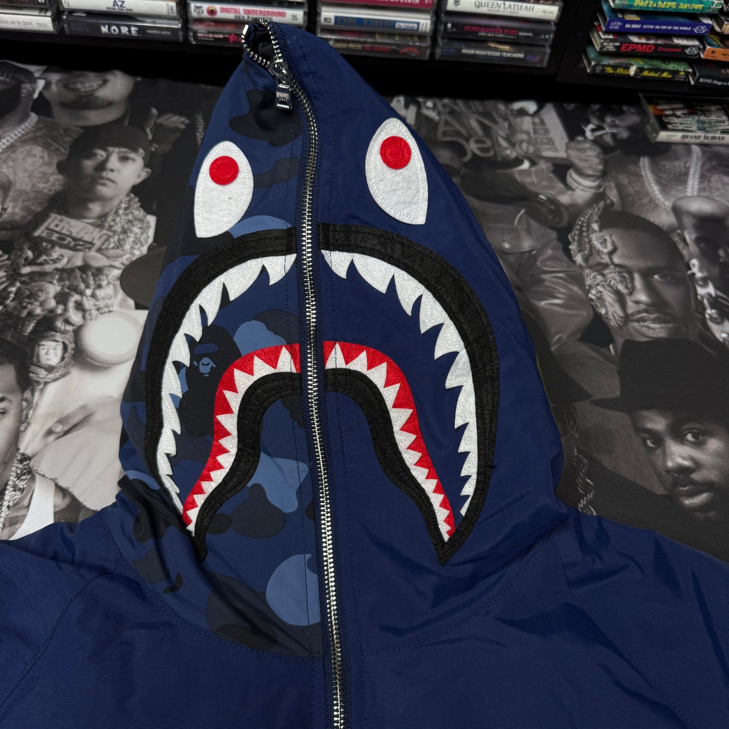 Rare Bape Shark Down Blue Camo A Bathing Ape Jacket 2XL