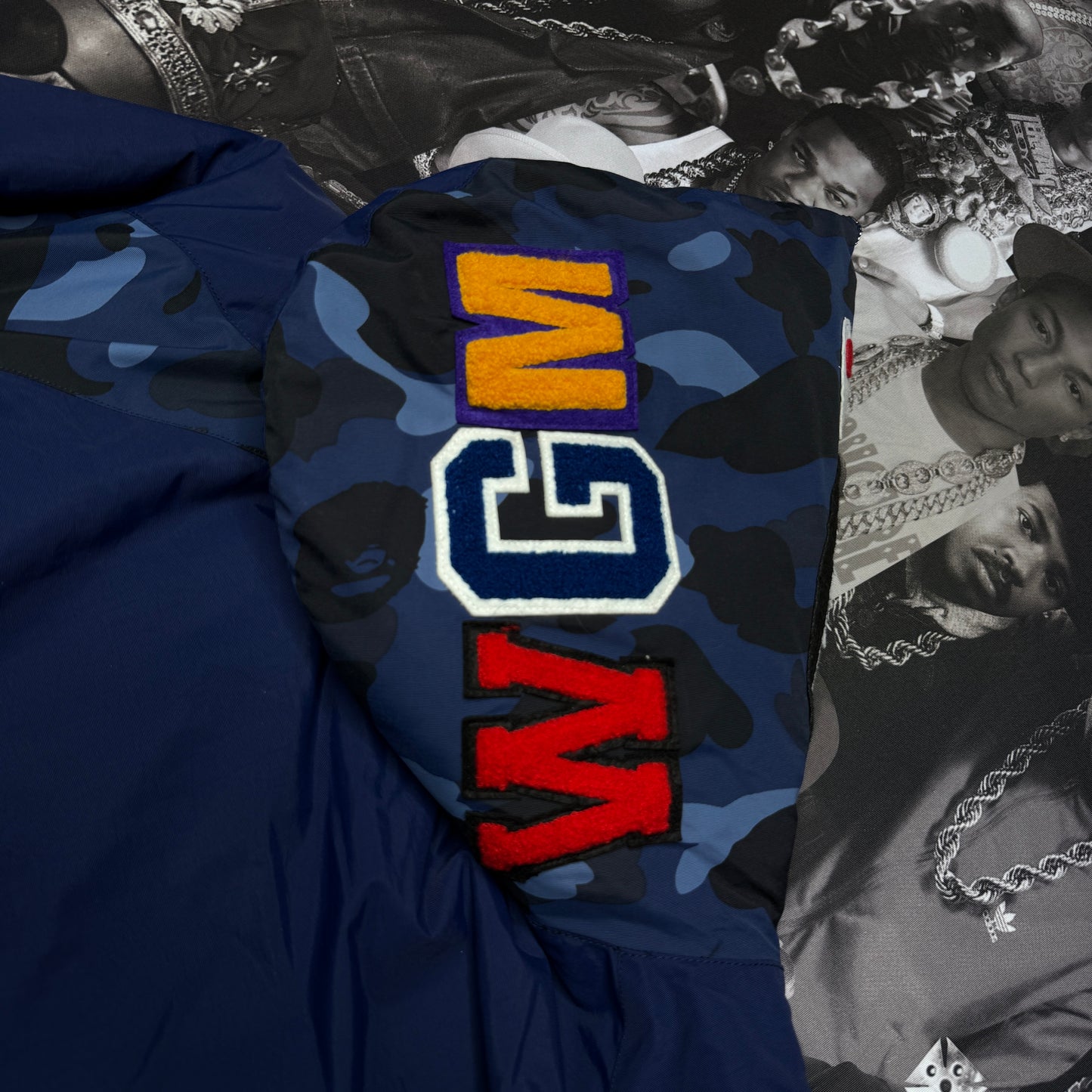 Rare Bape Shark Down Blue Camo A Bathing Ape Jacket 2XL