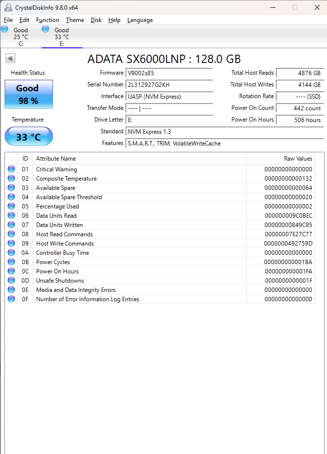 XPG SX6000 Lite 128GB M.2 2280 NVMe PCIe SSD
