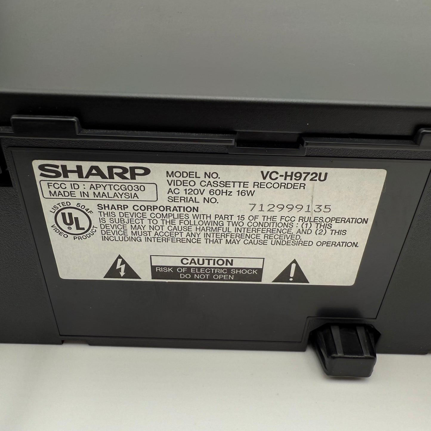 Sharp VC-H972 VCR Player Black, Excellent Condition, Tested and Working