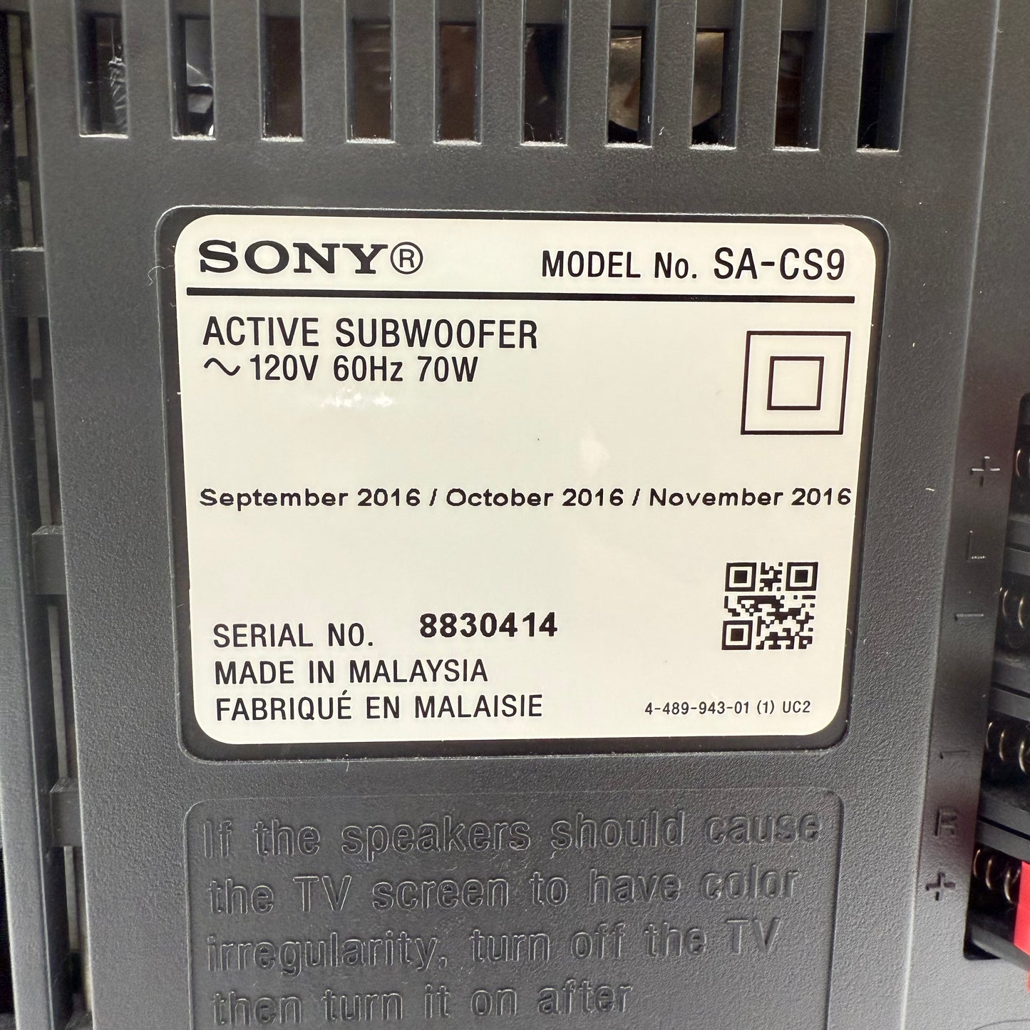 Sony SA-CS9 Black Speaker - Used, Fully Functional, Free Shipping