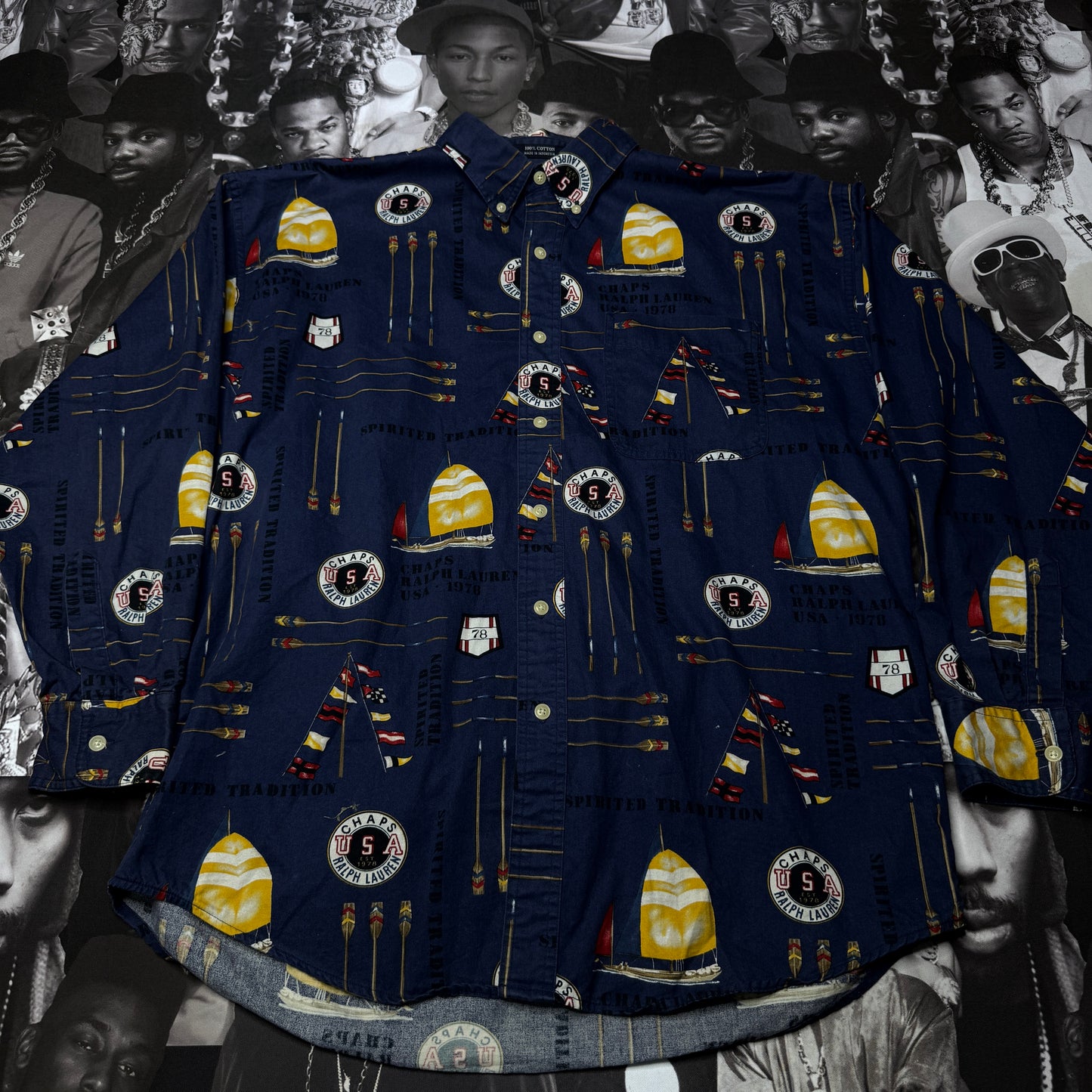 Vintage 90's Chaps Ralph Lauren Nautical Allover Print Button Down Shirt SZ Large