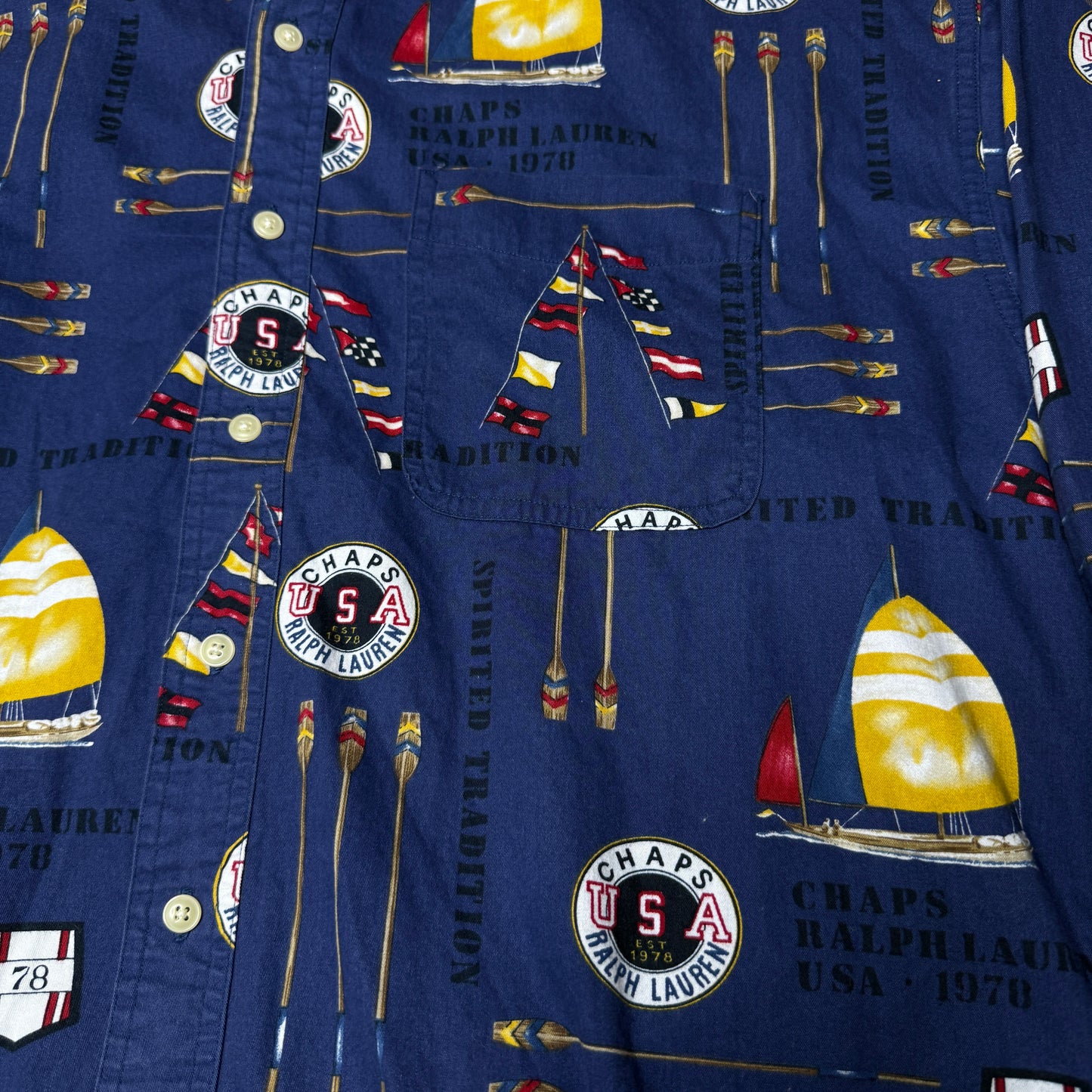Vintage 90's Chaps Ralph Lauren Nautical Allover Print Button Down Shirt SZ Large
