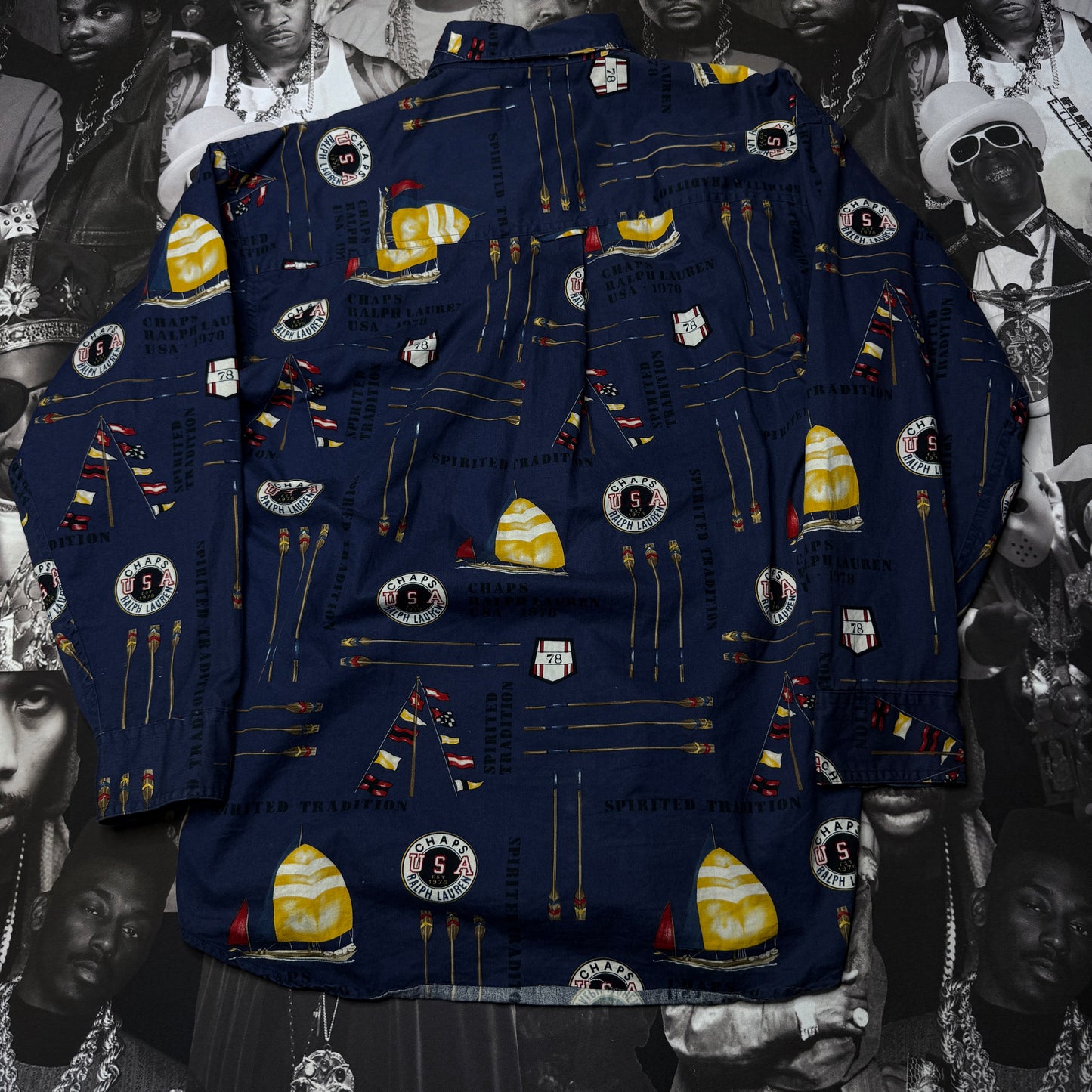 Vintage 90's Chaps Ralph Lauren Nautical Allover Print Button Down Shirt SZ Large