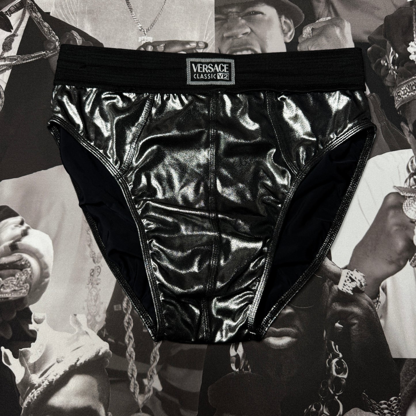 RARE Vintage 90's Versace V2 Classic Mens Metallic Silver Briefs Underwear sz XL
