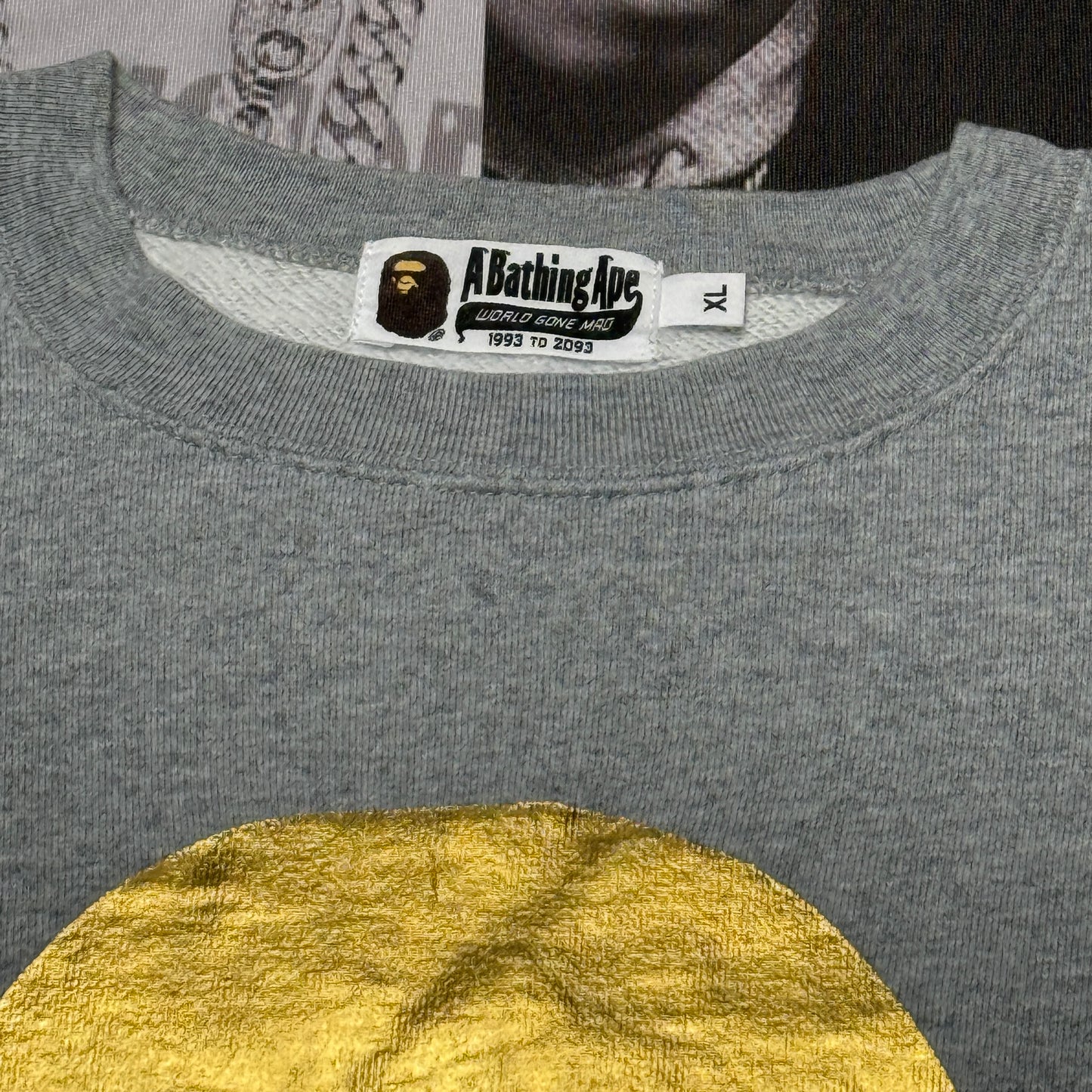 Vintage A Bathing Ape Gold Foil Crewneck Sweatshirt Heather Grey Size XL