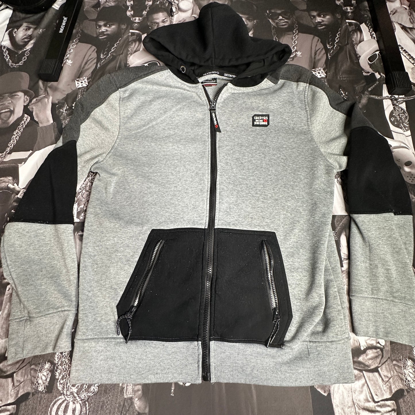 Vintage Akademiks Zip Up Hoodie Black and Grey size 2XL