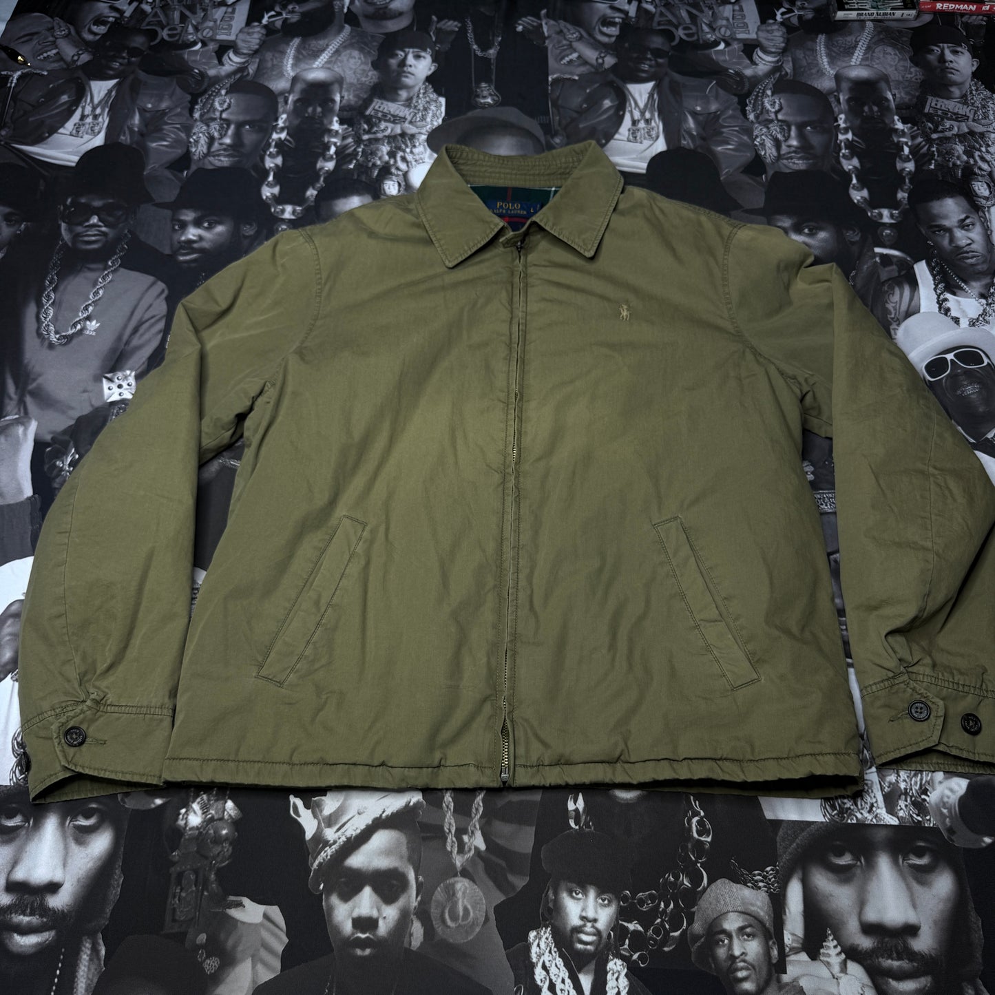 Polo Ralph Lauren Collared Harrington Jacket Bi Swing Olive Green Size Large