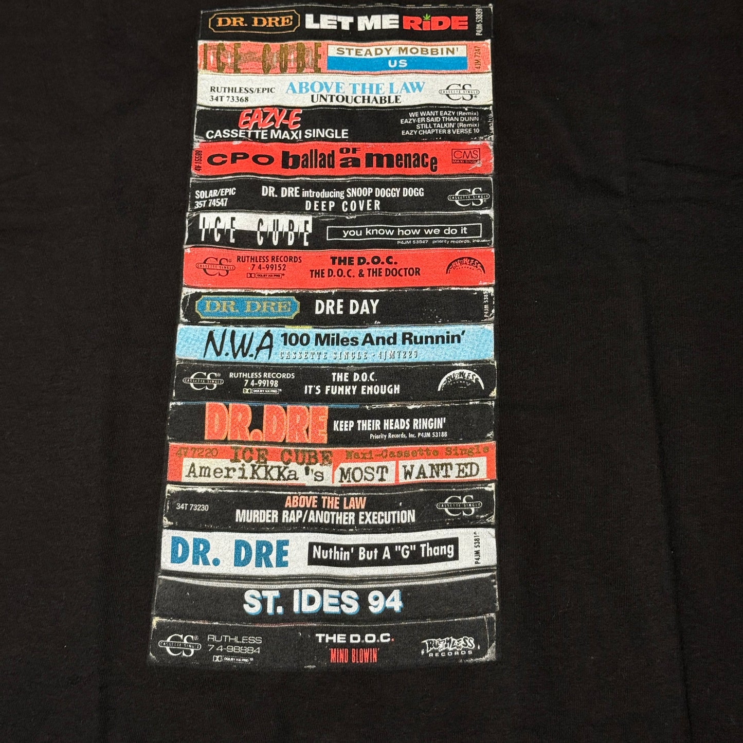 Vintage West Coast Hip Hop Cassette Tee Large Black by 33 45 78