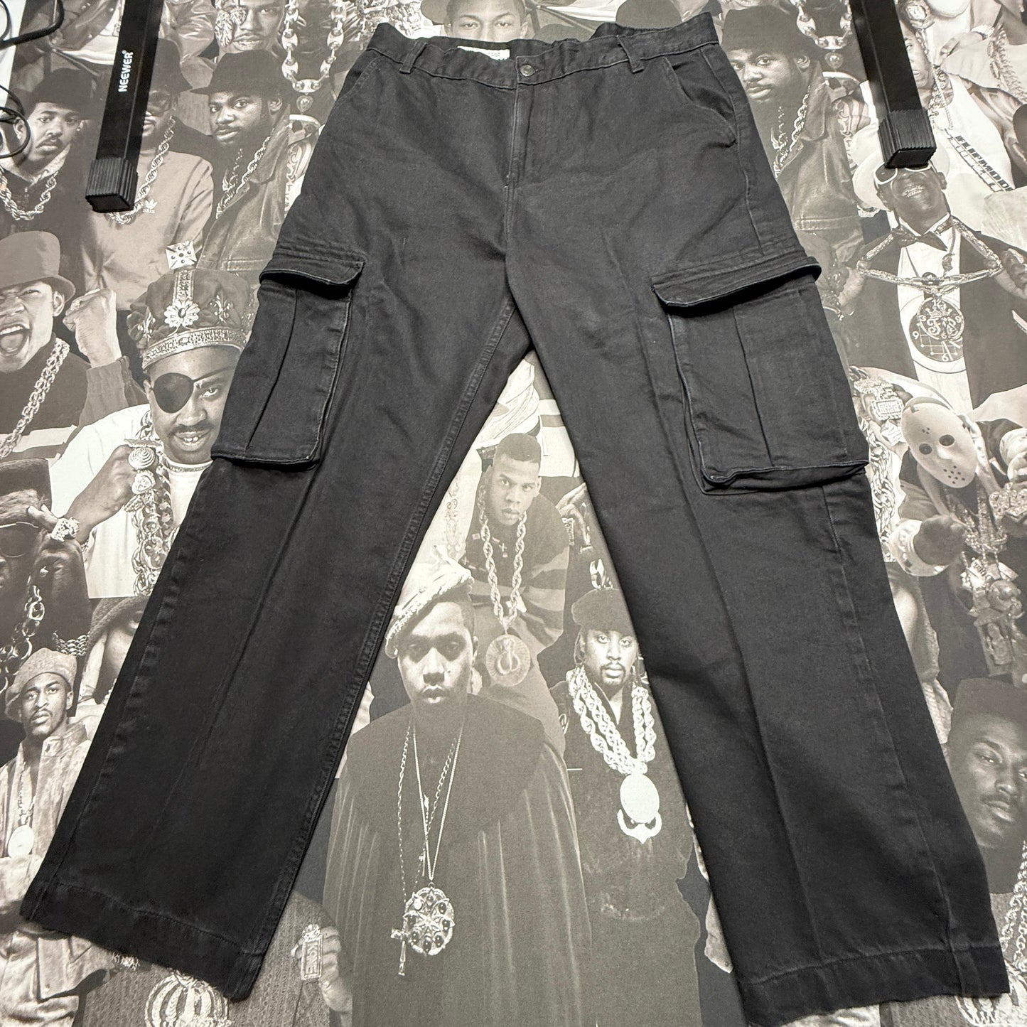 Zara Black Denim Cargo Pants SZ 36