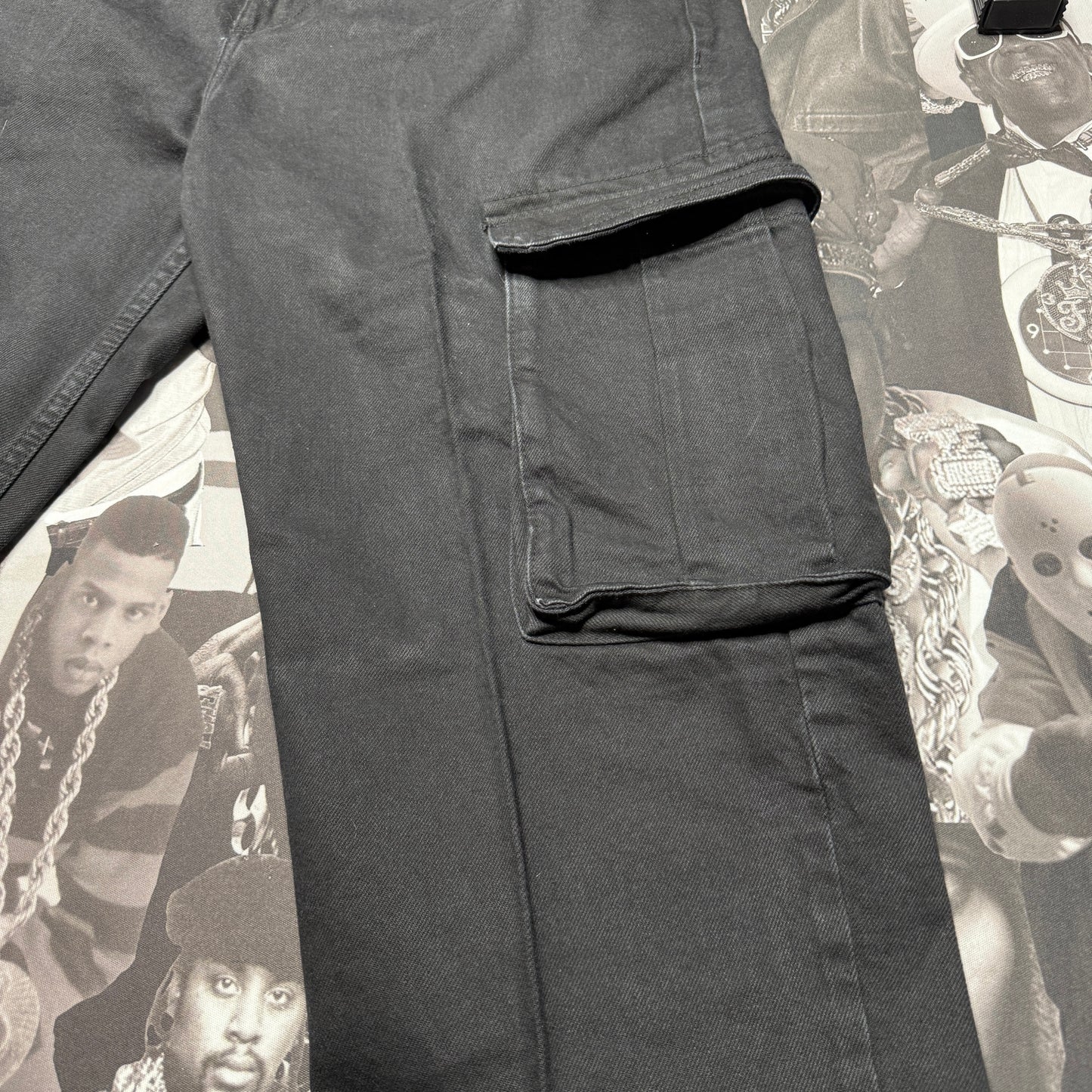 Zara Black Denim Cargo Pants SZ 36
