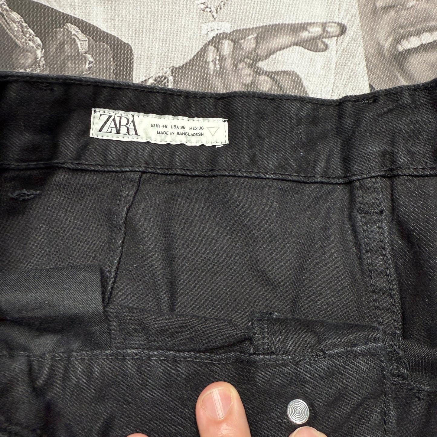 Zara Black Denim Cargo Pants SZ 36