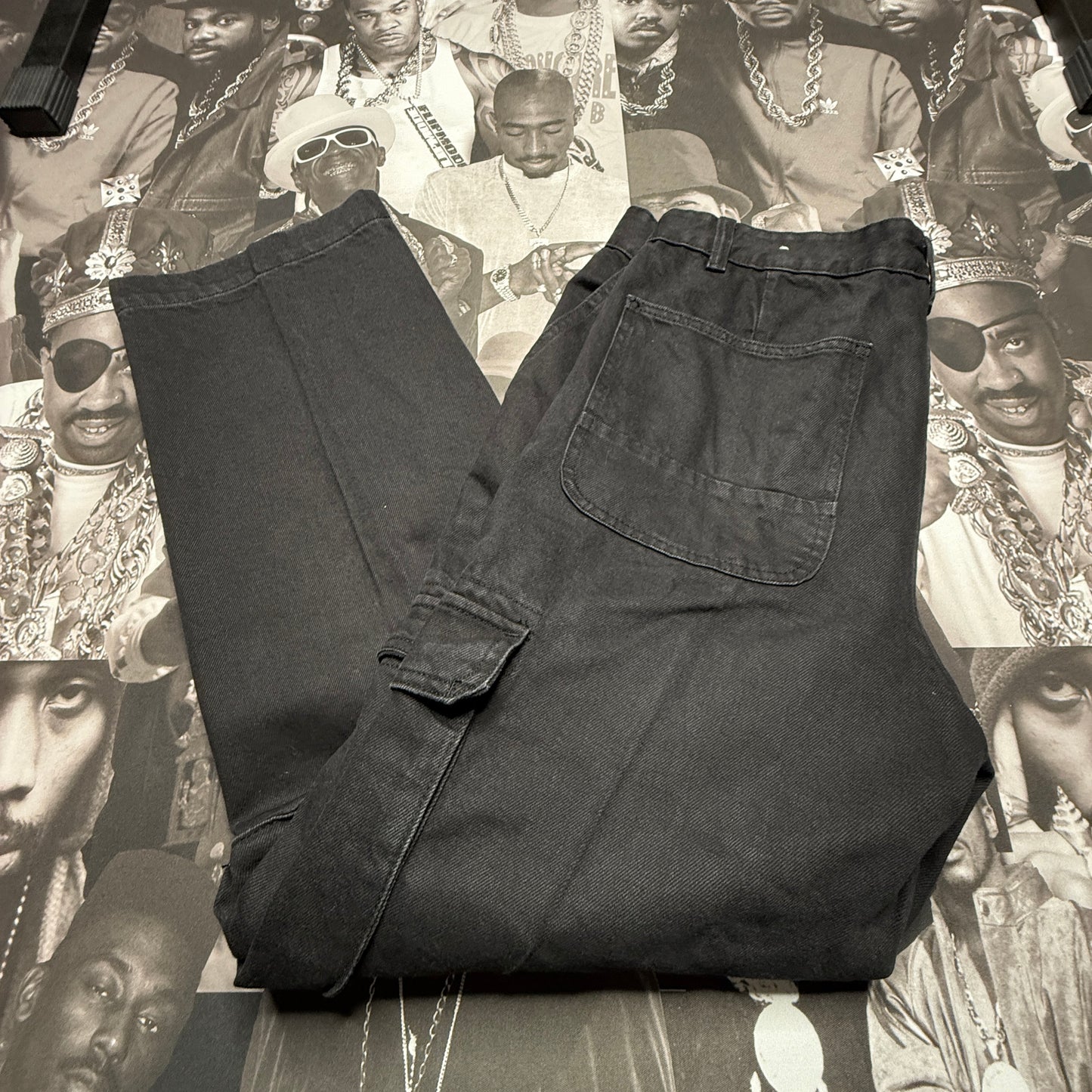 Zara Black Denim Cargo Pants SZ 36