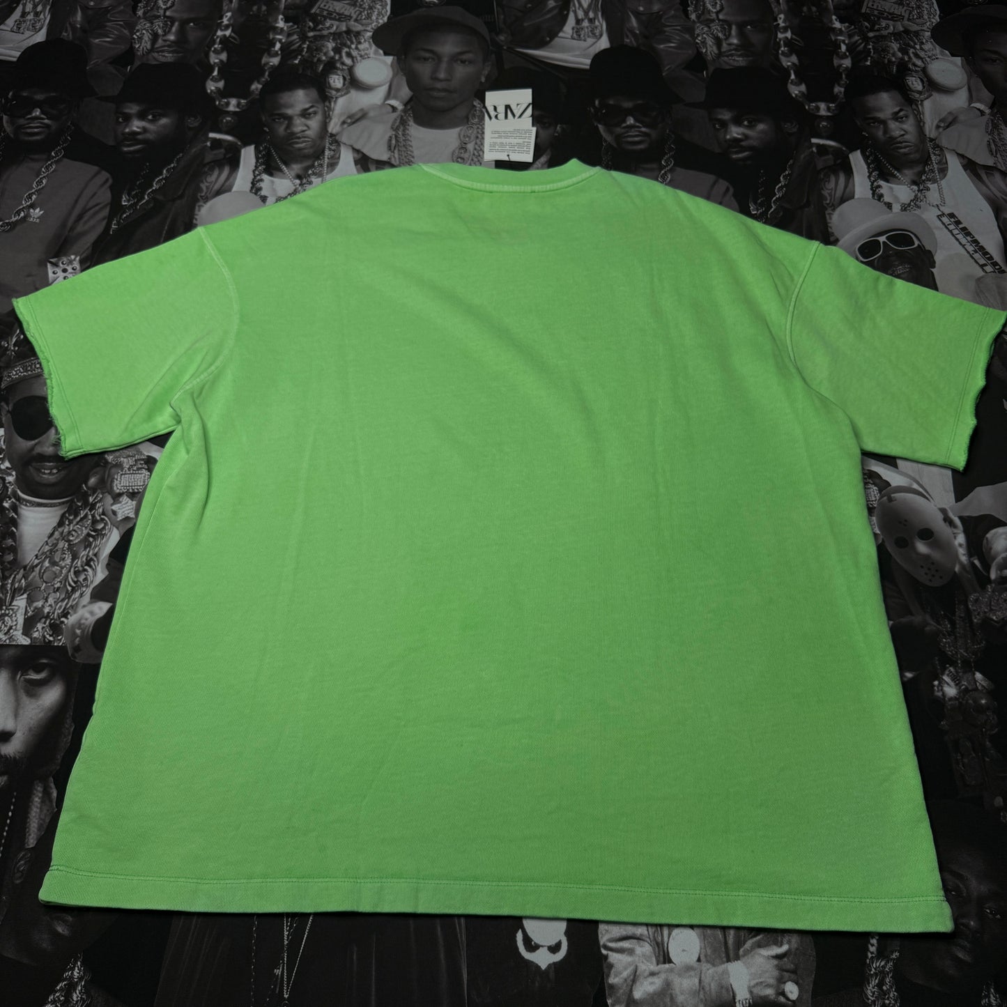 NWT Zara Freyed Sleeves Heavyweight Tee sz L Safety Green