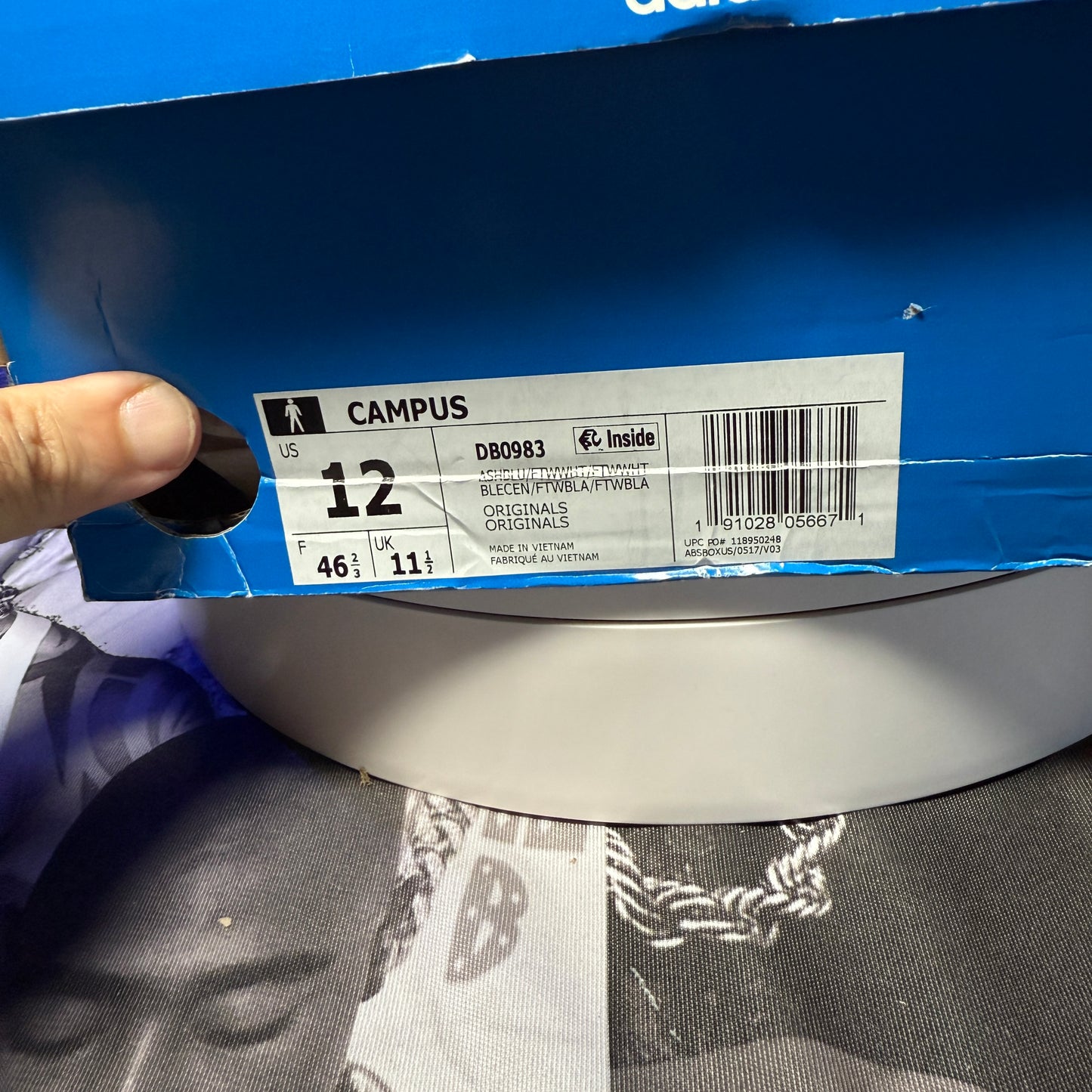 adidas Originals Campus AshBlu/FTW White size 12 DB0983