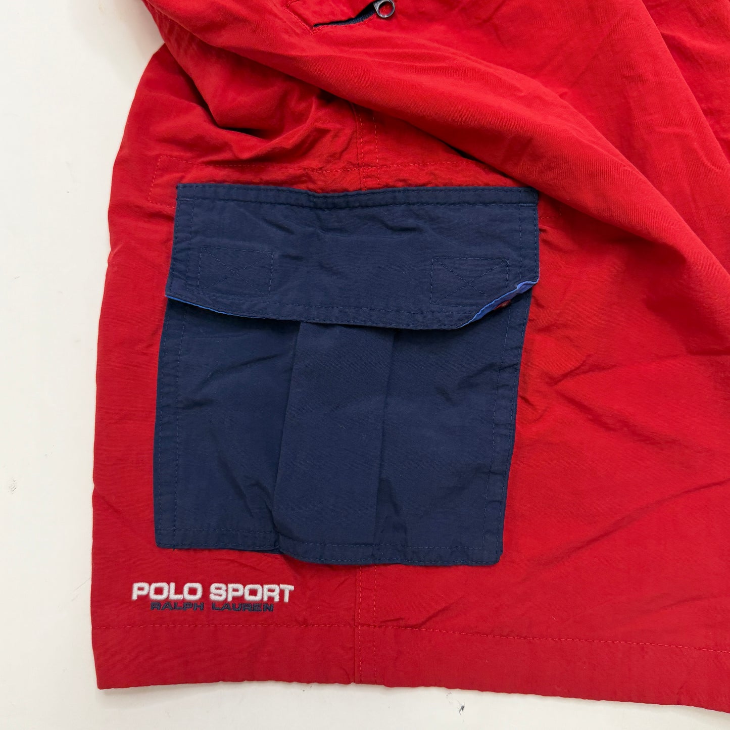 Ralph Lauren Vintage Polo Sport Red Nylon Belted Water Resistant Hiking Cargo Shorts Large