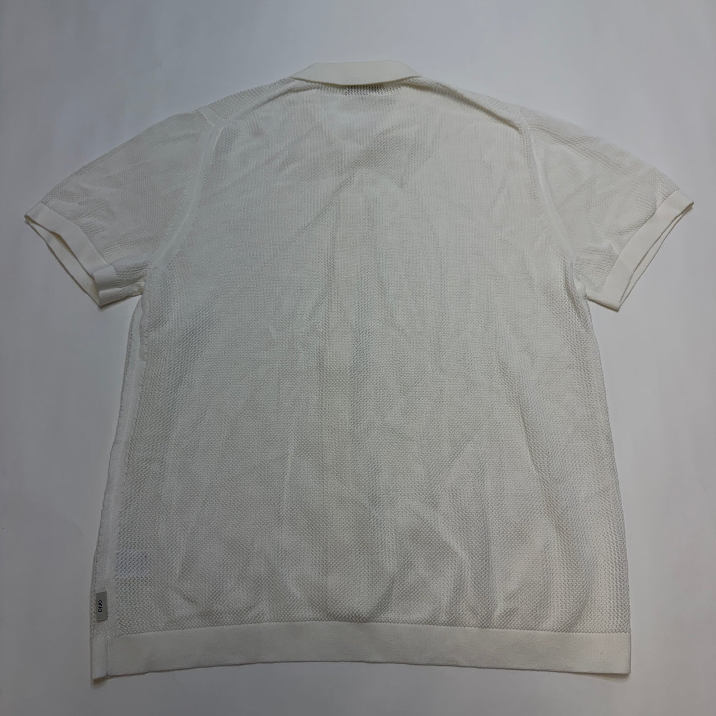 Onia Men's Open Knit Polo Shirt White XL Short Sleeve Button Front