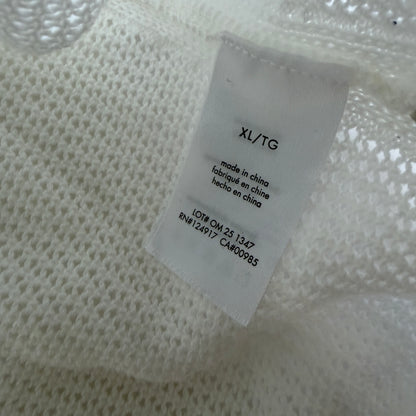 Onia Men's Open Knit Polo Shirt White XL Short Sleeve Button Front