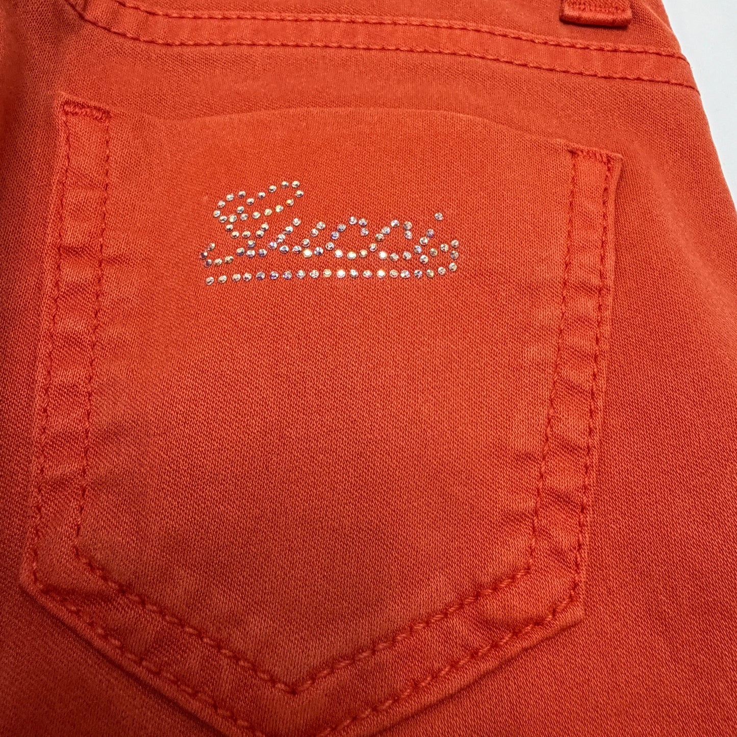 Gucci Kids Girls Jeans Size 5 Rust Orange Skinny Rhinestone Logo NWT Made Italy