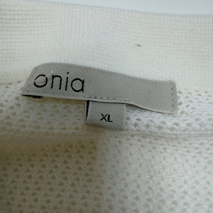 Onia Men's Open Knit Polo Shirt White XL Short Sleeve Button Front