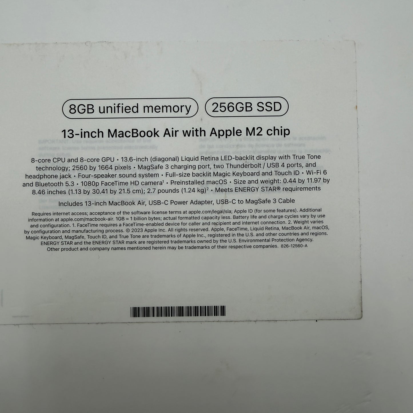 Apple MacBook Air 13-inch M2 A2681 2023 8GB 256GB 100% Batt Black