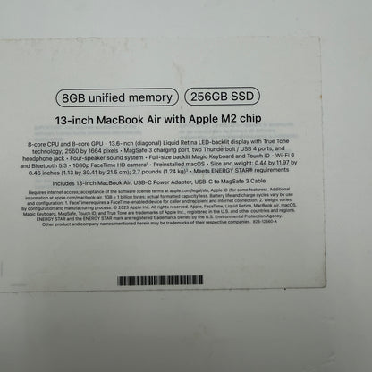 Apple MacBook Air 13-inch M2 A2681 2023 8GB 256GB 100% Batt Black