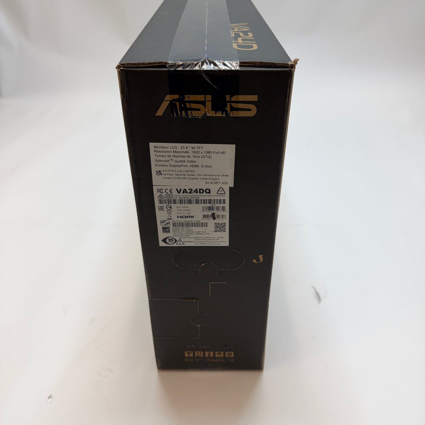 Asus VA24DQ 23.8-inch Widescreen Monitor AMD FreeSync New In Box Black