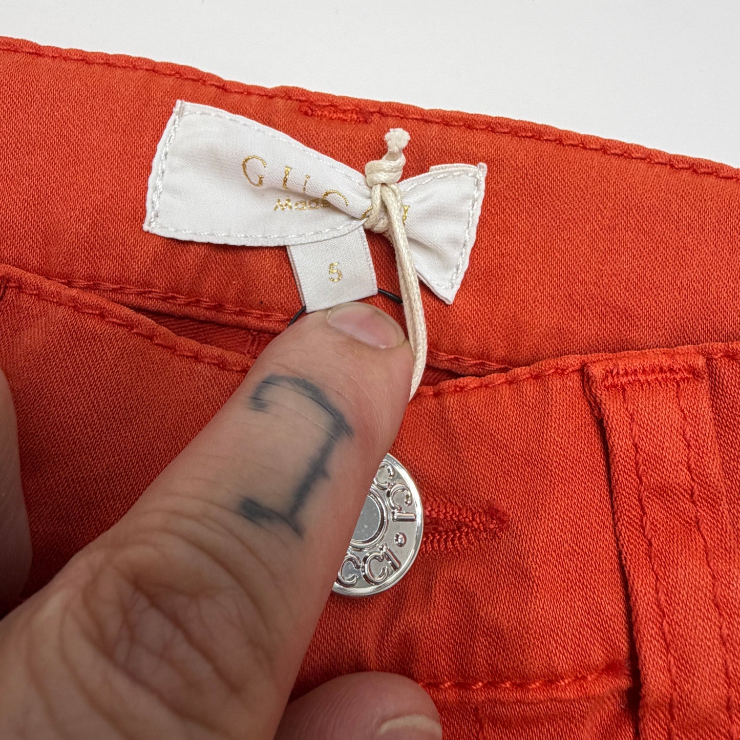 Gucci Kids Girls Jeans Size 5 Rust Orange Skinny Rhinestone Logo NWT Made Italy