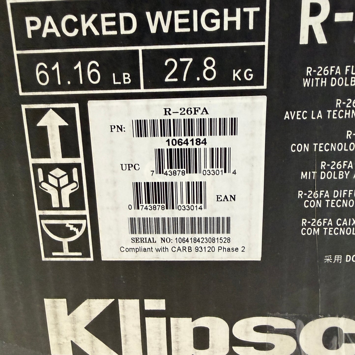 Klipsch R-26FA Floor Standing Speakers (Pair) Black New In Box R-26FA Floor Standing Speakers (Pair) Black New In Box