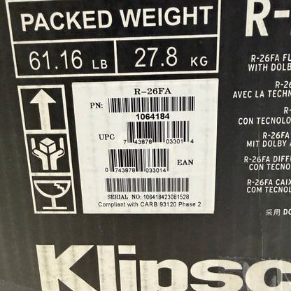 Klipsch R-26FA Floor Standing Speakers (Pair) Black New In Box R-26FA Floor Standing Speakers (Pair) Black New In Box