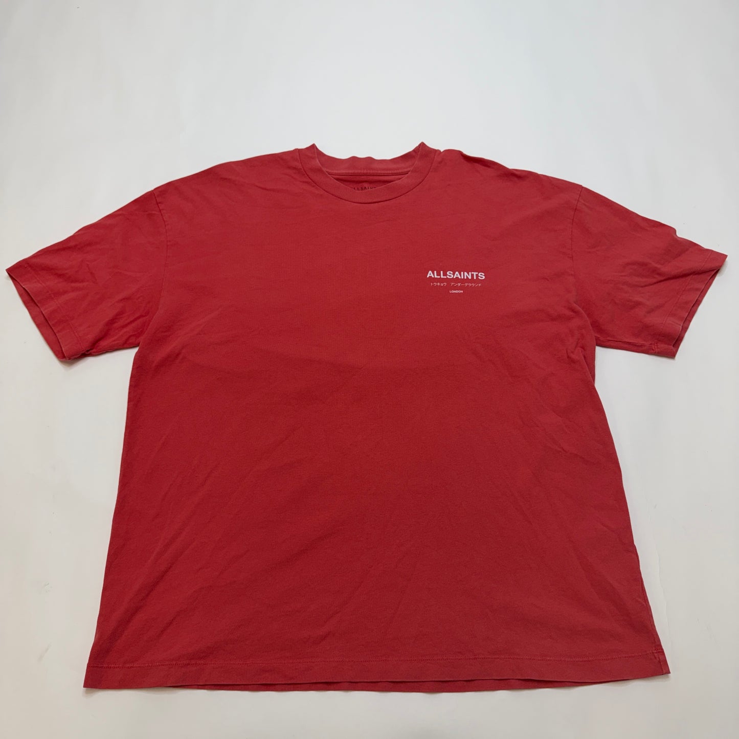 AllSaints Underground Tee Men's XL Oversized Cotton T-Shirt Coral